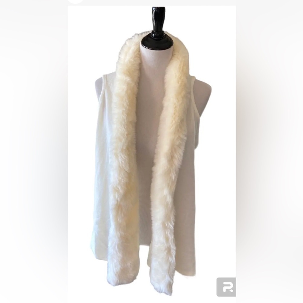 Womens Styline One Size Sweater Fur Trim White Knit Kimono Cardigan Shawl Wrap